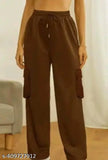 Brown cotton elastic waist pants