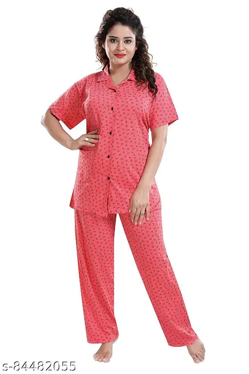 Cotton women's night suit top & hosiery pajama - solid design, comfortable lounge wear for sleep