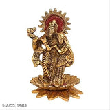 Gold-plated Radha Krishna idol on kamal flower, standing on lotus flower, playing flute for home decor showpiece (Medium), Indian craftsmanship