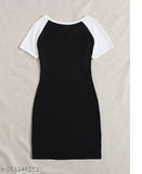 Girls' party wear knee-length stretchable polyester midi dress (bodycon), self-design net, short sleeves, cotton blend fabric. India origin