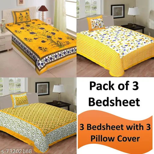 Jaipuri Single Bed Bedsheet 3 Bedsheet Pack 3 Bedsheet with 3 Pillow Cover