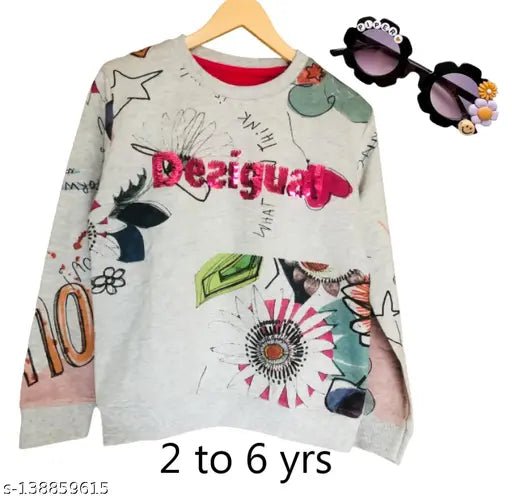 Premium cotton sweatshirt, embellished all-over printed for little girls aged 2-3 years, branded design from India