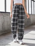 Latest women trousers fashionable high waist, black and white plaid