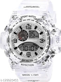 Digital watch with white strap, color dial, and automatic functionality
