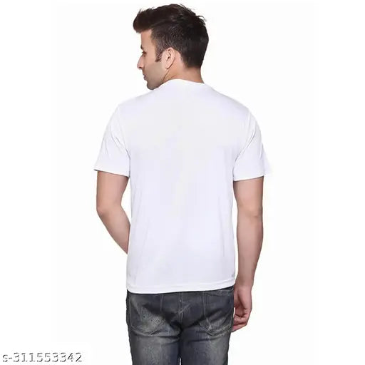 Men's striped polyester round neck half-sleeve t-shirt, perfect for everyday wear in S, M, L, XL sizes (36in, 38in, 40in, 42in). Indian-made fashion for creative expressions