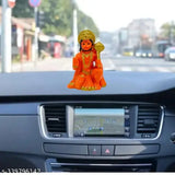 Polyresin orange Hanuman idol, small size for car dashboard or home pooja. Indian religious statue with blessing pose