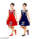 Cotton sleeveless girls party wear dresses combo in red and blue, trendy for ages 2-11 years, high-quality Indian cotton