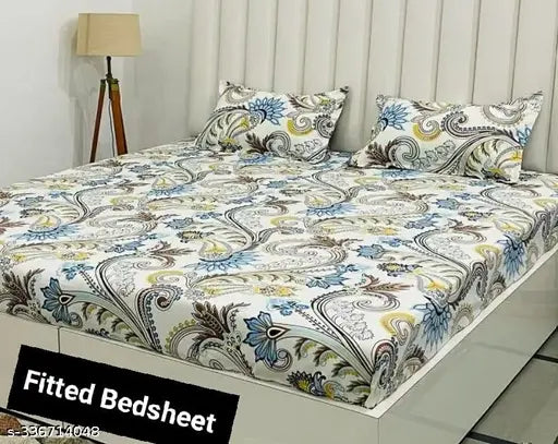Premium Glace cotton elastic fitted double bedsheets, floral pattern, 280 thread count, 78x72+10 size, super soft quality
