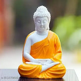 FrontCraft Handcrafted white polyresin meditation Buddha statue, featuring orange color at the base