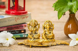Gold oxide metal Lord Laxmi Ganesh idol statue on lotus flower with diya, 20x10x10cm