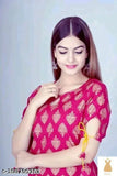Pink gold rayon three-quarter sleeve top with printed combo design, India origin, XS - XXL sizes available