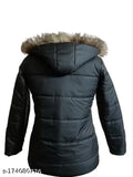 Light weight polyester girls jacket, solid color, XL size with detachable cap. High-quality fur lining, made in India