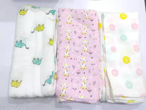 Pure cotton Muslin swaddle pack of 3, ideal for AC room. Soft muslin cotton cloth for baby swaddling." (96 characters)