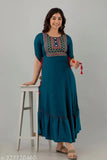 Dark blue embroidered Anarkali kurta (Rayon, short sleeves), traditional Indian festive wear