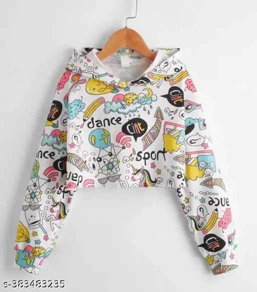 Girls Cat Printed Allover cotton blend hoodie, colorful cat pattern on long sleeves for kids clothing, size 4-5 years to 15-16 years