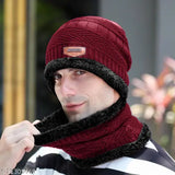 Maroon woolen beanie with a matching maroon scarf
