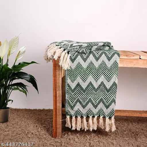 Stitch Weave 100% Cotton Throw Blanket for Couch | Soft | Plush | Warm and Cozy Throw Blanket, Single Layer, Perfect for Bed Couch and Sofa Chair (Green, 50 x 60 Inches)