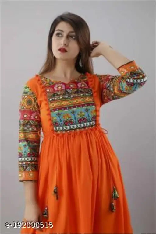 Orange, cotton kameez with embroidered border