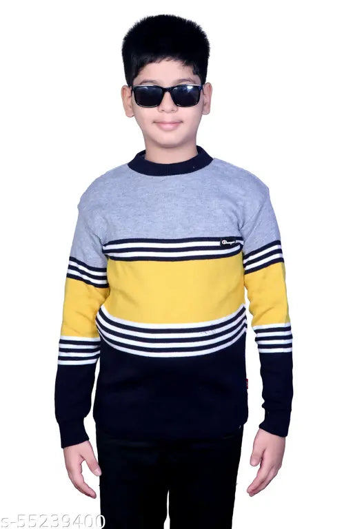 Woolen printed high neck sweater for kids, warm pullover in long sleeves - cosy winter essential for children (3-4yrs to 11-12yrs), handmade in India