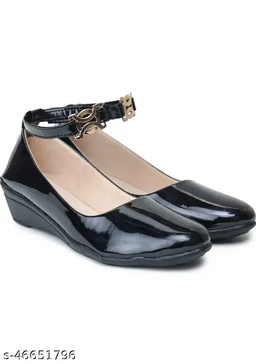 Patent leather women's flat bellies or ballerina loafers - trendy, stylish, comfortable footwear in sizes IND-3 to IND-8, solid design from India