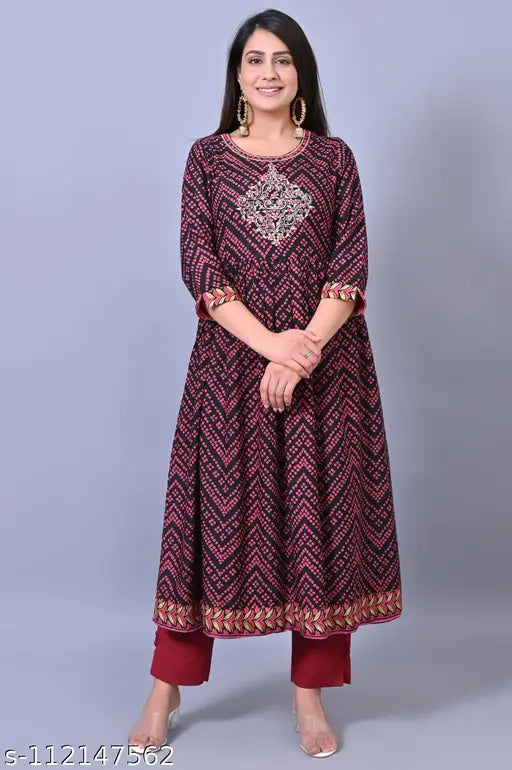 Women's fashion embroidered straight kurti red and black