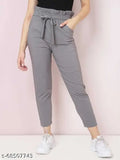 Grey cotton high waisted pants with elastic waistband