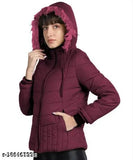 Coral maroon full sleeve solid puffer women jacket, premium nylon material, winter wardrobe upgrade