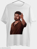 Thalapathy Vijay printed polycotton round neck, half sleeves T-shirt. Ultra soft, comfortable, lightweight men's t-shirt. Polycotton, slim fit, machine washable. Made in India
