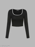 Lycra solid crop top with long sleeves, perfect for summer. Indian-made women's fashion