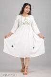 White embroidery dress with elbow length sleeves