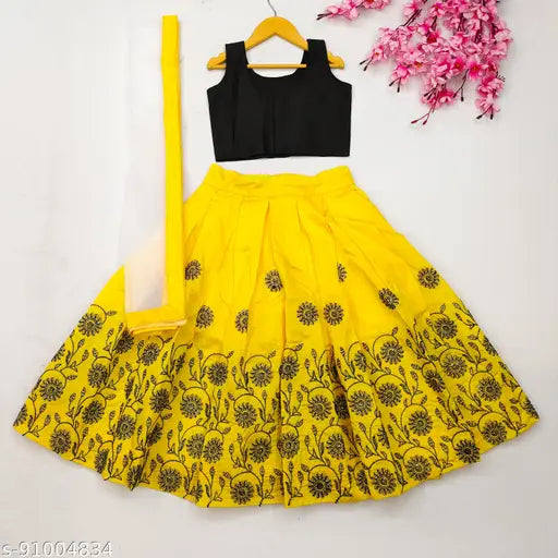 Taffeta silk embroidered ethnic wear kid's lehenga choli - Gorgeous round-neck style for 2-6 years
