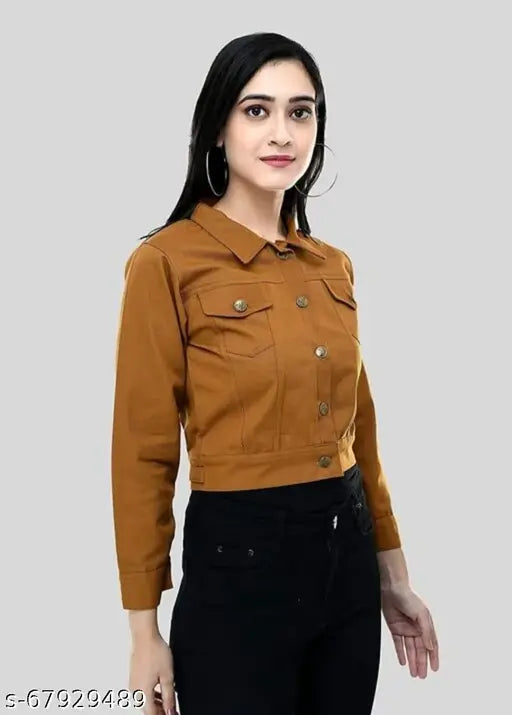 Trendy cotton-blend denim women's jacket, solid pattern, long sleeves, suitable for various occasions, all-day comfort, India origin