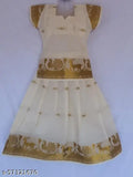 Cotton PATTU PAVADA lehenga set with short sleeves, self-design & woven pattern, Indian traditional wear for toddlers