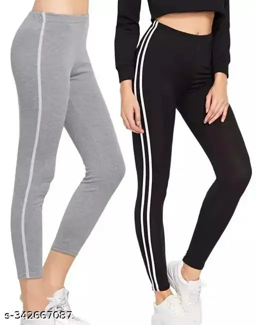 Striped cotton blend workout jeggings, free size (34waist/36length), stylish fitness apparel from India