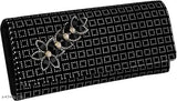 Black lace fabric clutch purse with bow embellishment