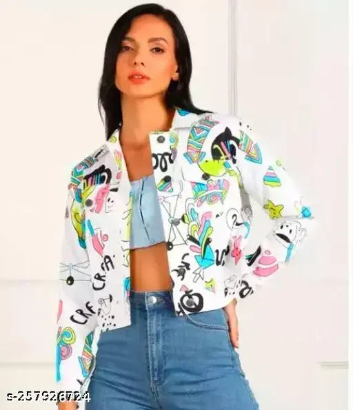 Trendy Samani printed design cotton long sleeve jacket, denim fabric, Indian origin