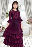 Blackberry silk frock for special occasions, one piece, embellished net design, three-quarter sleeves, size 4-5 years, premium quality Indian fabric