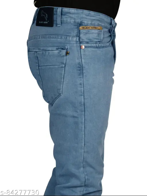 Black derby knitted faded regular fit jeans for men - solid denim, high-quality Indian craftsmanship