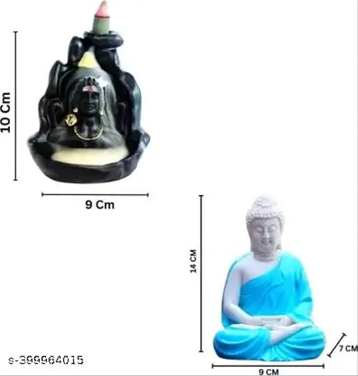 Polyresin multicolor Bhakti Murti: Adiyogi with 51 cones & Sitting Buddha for home decor - spiritual symbolism meets artistic elegance