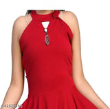 Cotton blend knee length red fit and flare dress pack for girls aged 5-13 years, featuring trendy styles from India