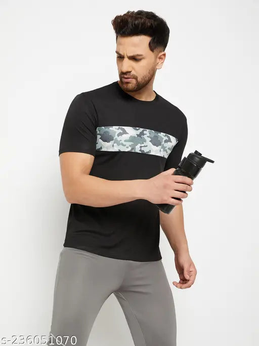 Austiex men's active polyester t-shirt with printed short sleeves, sports size M - XL (India origin)
