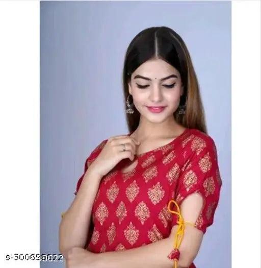 Gold8 rayon sleeveless print blouse, vibrant combo design on display stand, available in XS-XXL sizes from India