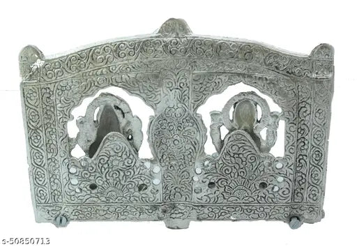 Articulated metal Lord Ganesh idol with frame decoration, 8x6 inch, silver