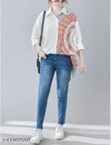 Nylon long-sleeve printed women's shirt, soft & smooth crepe fabric, S (36in bust), Made in India
