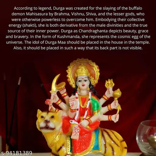 Multicolor Marble Finish Goddess Durga Statue, poly resin, 12x7x16 cm - Indian decor for home mandir or puja room