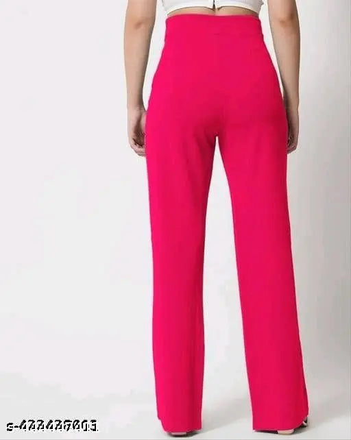 Pink high-waisted women's trousers, zip closure