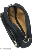 Black sling bag with gold zipper and chain strap, possibly made of leather or faux leather
