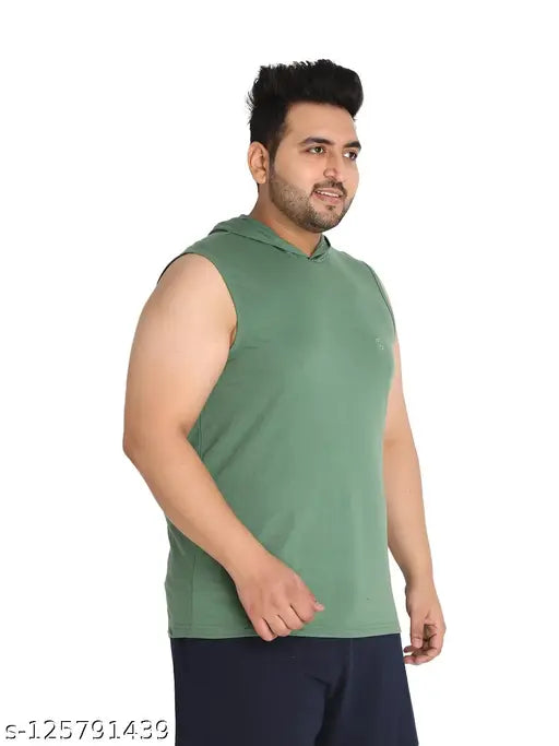 Green polycotton Chkokko men's printed hood tank top, sleeveless, XL size (30 in), 4-way stretch construction for comfort and ease, ideal for fitness activities