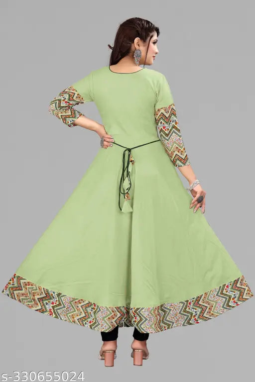 Peach viscose rayon long border tussle tie Anarkali Kurti, casual women's dress for office, social gatherings, or parties