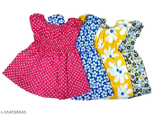 Cotton jhabla printed dress combo pack (0-3 Years, 0-12 Months), featuring vibrant flower designs on soft cotton material. Made in India